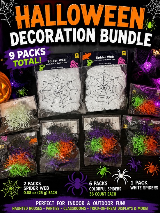 Other - Halloween Spider Web & Plastic Spider Decoration Bundle 9 Packs